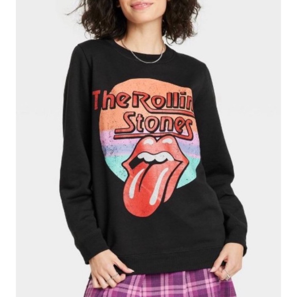 Rolling Stones Black Crew Neck Swetashirt Lightweight - Picture 1 of 5
